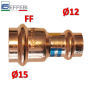 Raccordo dritto ridotto manicotto FF Ø 12 x 15 mm - rame a pressare UNICO per acqua e gas