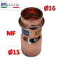 Raccordo dritto ridotto riduzione MF Ø 15 x 16 mm - rame a pressare UNICO per acqua e gas