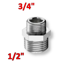 VITE DOPPIA RACCORDO NIPLES RIDOTTO MM da 1/2'' x 3/4'' IN OTTONE CROMATO