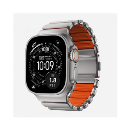 Cinturino AppleWatch Stratos Band - 49mm - Natural Titanium - Ultra Orange FKM