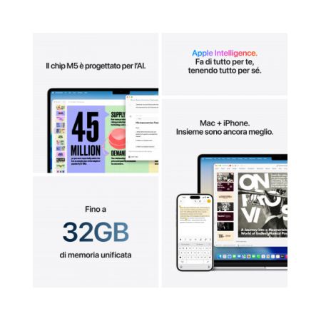 MacBook Air 15"Apple M5 chip con 10-core CPU e 10-core GPU, 16GB, 512GB SSD - Mezzanotte