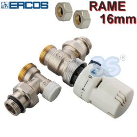 Valvola e detentore 1/2'' squadra Ercos con testa termostatica e adattatori per tubo rame 16x2mm