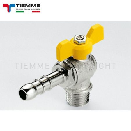Valvola a sfera per gas a squadra M 1/2'' x porta gomma metano leva gialla a farfalla - TIEMME
