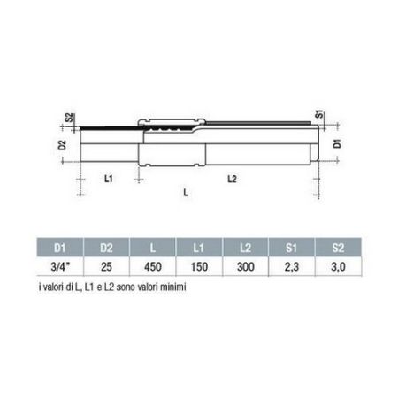 Tecnogiunto rettilineo di transizione Ø 25 x 3/4'' rivestito a saldare per gas