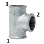 Tee T 1''1/2 x 3/4'' x 1''1/2 F-F-F 90° ridotto in ghisa malleabile zincato