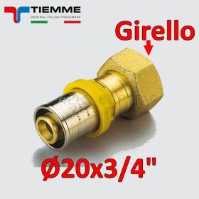 Multistrato per gas - raccordo dritto femmina con girello e guarnizione 3/4'' x Ø 20 mm