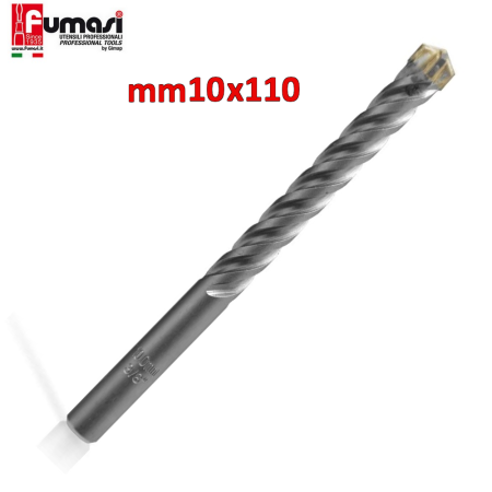 Punta trapano e martello SDS-PLUS mm 10 X 110 per calcestruzzo e muratura con 4 tagli e 4 eliche
