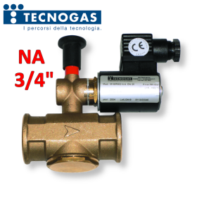 Elettrovalvola per gas in ottone a riarmo manuale Ø 3/4'' FF normalmente aperta NA - 230 Vac