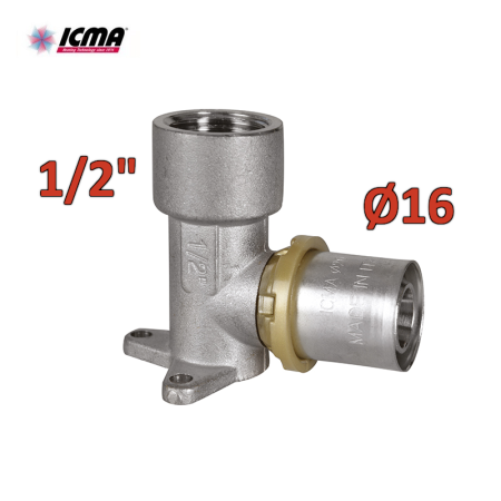 ICMA 410 - Raccordo a pressare gomito con staffa 1/2'' femmina x Ø16 SEMPITER®