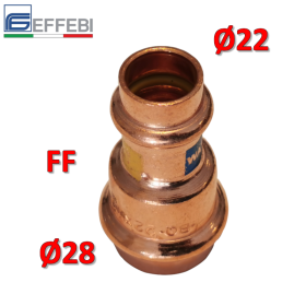 Raccordo dritto ridotto manicotto FF Ø 22 x 28 mm - rame a pressare UNICO per acqua e gas
