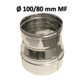 Raccordo aumento Ø M 100 x F 80 mm in acciaio inox per canna fumaria