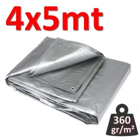 Telo / Telone occhiellato impermeabile per coperture, 4x5m, grigio, 360gr/m²