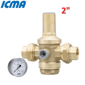 ICMA Riduttore di pressione per acqua 2″ F-F manometro incluso