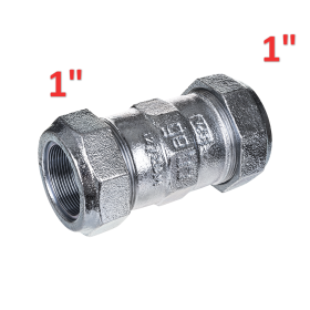 RACCORDO IN GHISA MONOGIUNTO A COMPRESSIONE F-F 1'' (33,7 MM) X 1'' (33,7 MM) PER ACCIAIO CON GHIERA ANTISFILAMENTO