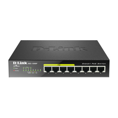 D-Link DGS-1008P switch di rete Non gestito Gigabit Ethernet (10/100/1000) Supporto Power over Ethernet (PoE) Nero