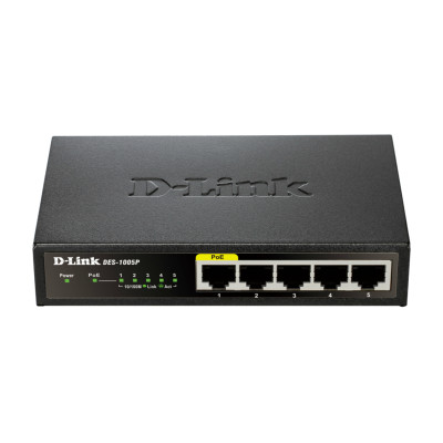 D-Link DES-1005P/E switch di rete Non gestito L2 Fast Ethernet (10/100) Supporto Power over Ethernet (PoE) Nero